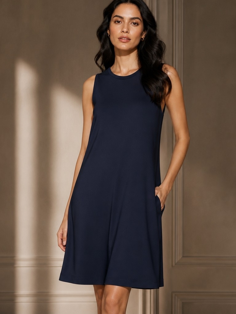 Time and Tru Navy Sleeveless A-Line Pocket Dress - Picture 4 of 4
